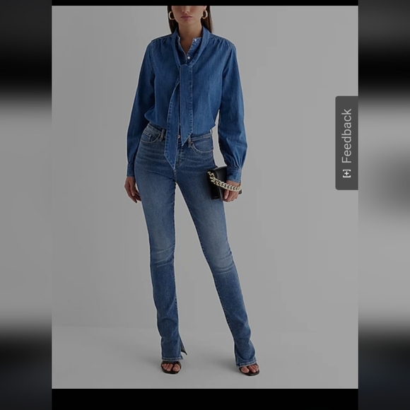 Express Relaxed Portfolio Denim Button Up Shirt Size Large - Picture 3 of 6